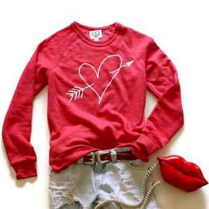 Valentine Shirt. Sweatshirt. Valentines Day Gift. Womens Top. Heart Sweater. Gift for Her. Wife. Heart Shirt. XOXO. Love. Cute. Arrow. Red