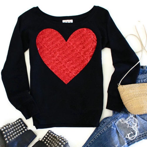 Valentines Day Shirt / Sequin Top / Heart Sweater / Love / off - Etsy