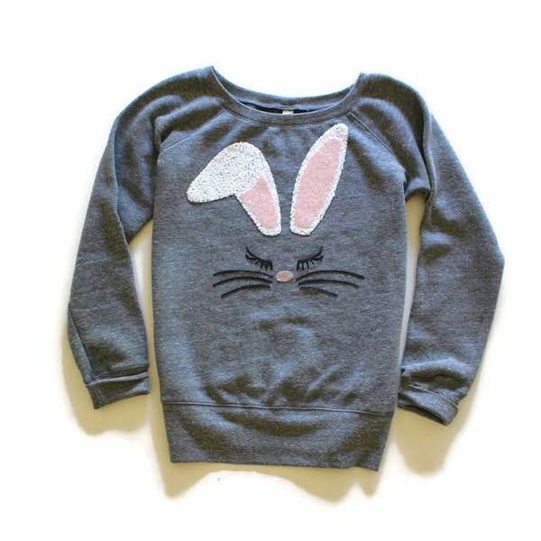 Womens Easter Shirt. Sequin Bunny Patch Sweatshirt. Bunny Ears. Easter Bunny. Easter Top Women. Cute Spring Fashion. Bunny Rabbit Shirt.