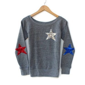Sequin Star 4th of July Shirt Women. Stars and Stripes. Sweatshirt. Red White Blue. USA. Fourth of July. American Flag. Patriotic