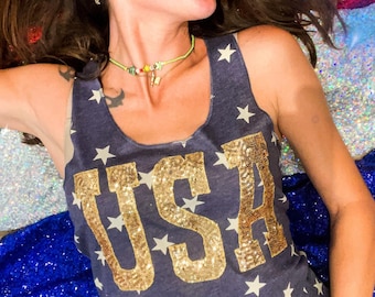 Sequin USA Tank Top, Womens 4th of July Shirt