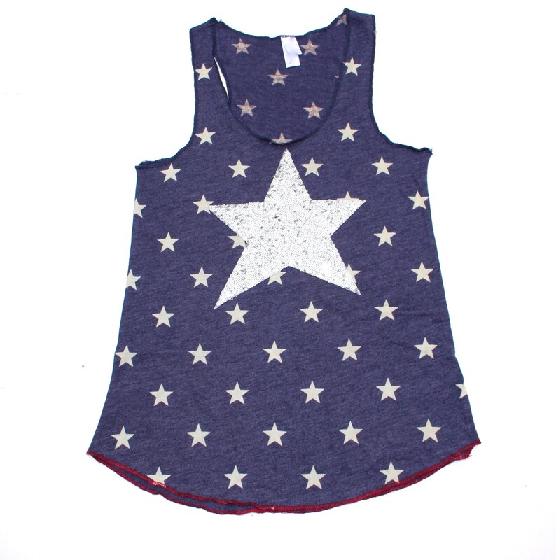 Star Tank / 4th of July Shirt / Sequin Top / Red White and Blue T-Shirt / Women's Fourth of July T Shirt / Cute Independence Day Tank Top image 4