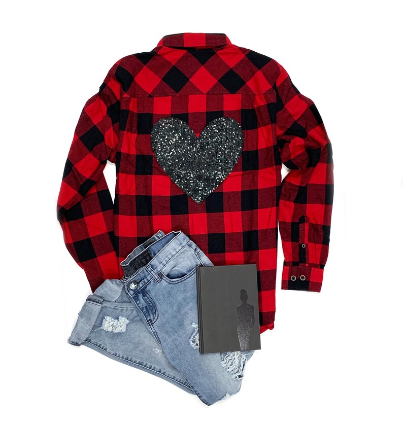 Sequin Heart Flannel Shirt. Queen of Hearts. Bride to Be. Etsy