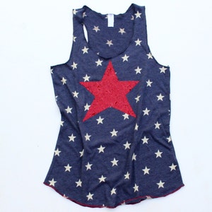 Star Tank / 4th of July Shirt / Sequin Top / Red White and Blue T-Shirt / Women's Fourth of July T Shirt / Cute Independence Day Tank Top image 2