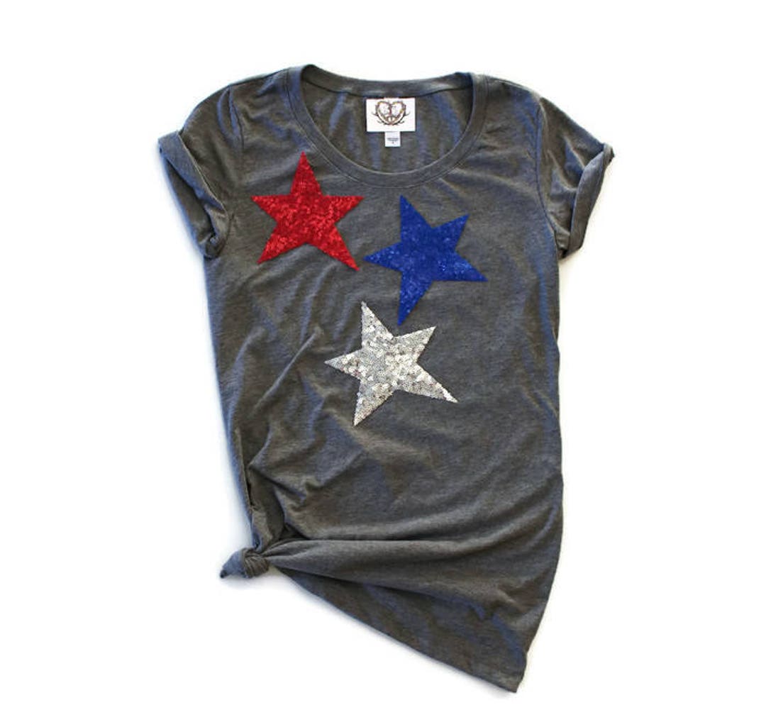 4th of July Star Print Sequin Crop Top