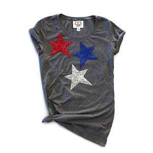 Sequin Star 4th of July Shirt, Patriotic Women's Tee