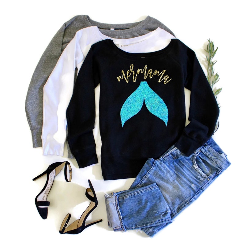 Mermaid Shirts Sweatshirt Sequin Patch Mermaid Tail Mermaid Party Pastel Mermom Mermama Costume Birthday Womens Top