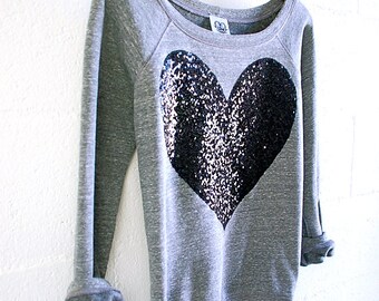Sequin Heart Sweatshirt: Women's Off-Shoulder Valentine's Day Top