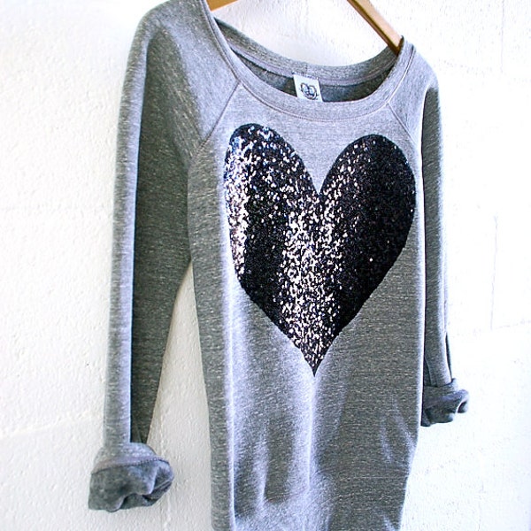 Valentines Shirt /  Sequin Top / Heart Shirts / Womens Sweatshirt Sweater / Valentines Day / Off Shoulder / Gift for Her / Girlfriend / XOXO