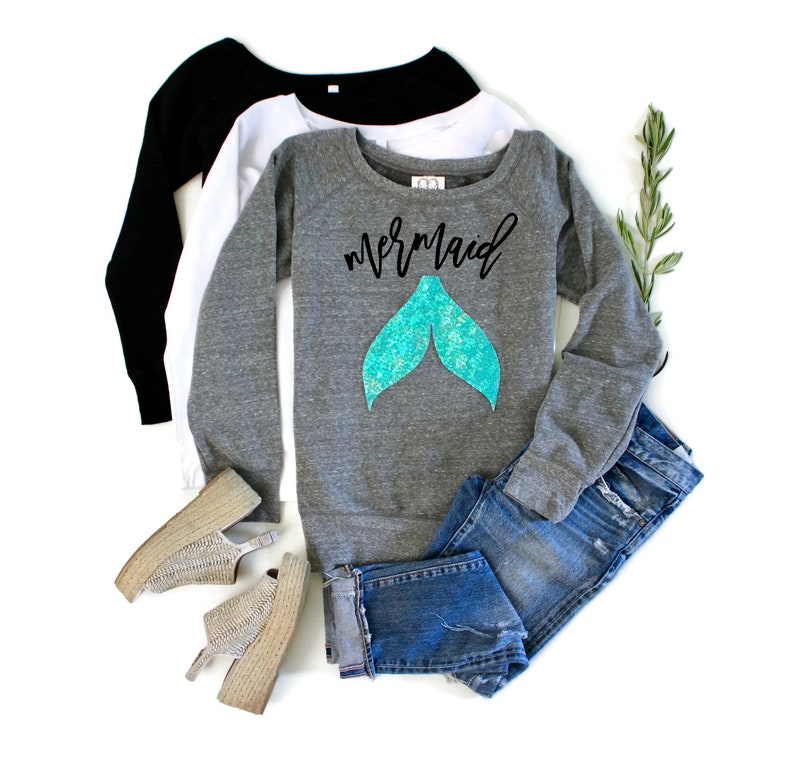 Mermaid Shirts Sweatshirt Sequin Patch Mermaid Tail Mermaid Party Pastel Mermom Mermama Costume Birthday Womens Top