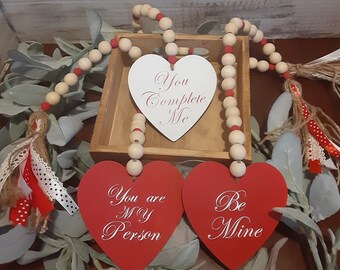 Valentine's Day Wood Bead Garland: Boho Heart Decor