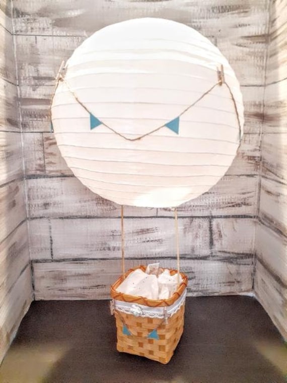 12 Inch Blue Hot Air Balloon Paper Lantern - Lampshade For Ceiling Light, Wedding & Party Decoration