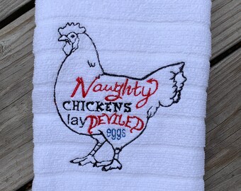 naughty chickens lay deviled eggs but coffee first vintage ball jar Embroidered tea towels embroidered flour sack towels