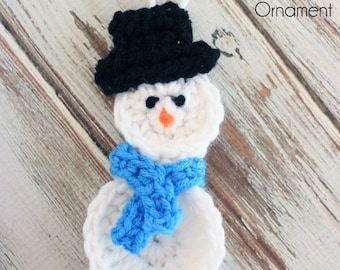 Crochet Snowman Ornament, Crochet Snowman Applique