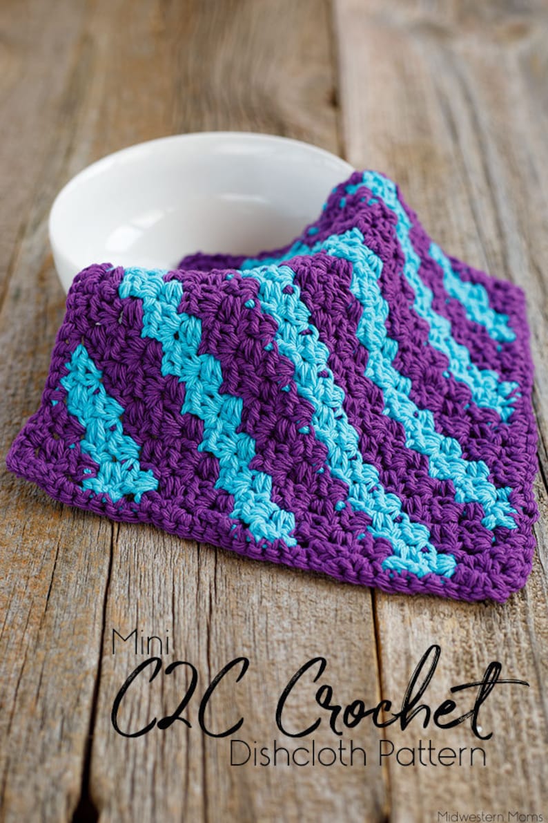Mini C2C Corner to Corner Stripe Crochet Dishcloth Pattern, Crochet Washcloth Pattern Etsy