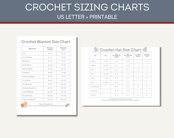 Paquete de tabla de tallas para mantas y gorros de ganchillo / Guía de tallas imprimible (PDF)
