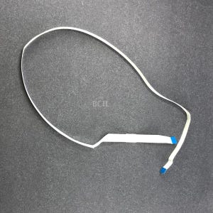 May include: A white ribbon cable with a flat, rectangular section in the middle and blue accents on the ends. The letters "BCH" are printed on the cable. The cable is on a gray surface.