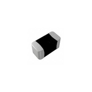 May include: A small, rectangular electronic component with a black center and light gray ends. The component is likely a resistor or capacitor, used in circuit boards for various electronic devices. The image is a close-up shot against a white background.