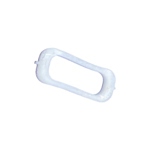 May include: A small, white, rectangular plastic component with a rounded rectangular opening in the center. The component has a slightly textured surface and a small protrusion on one side.
