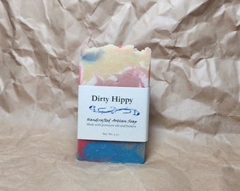 Dirty Hippy Scented Soap, 1960's Fragrance, Patchouli EO, Retro Scent, Rice Bran, Aloe Vera, Coconut Milk, Shea Butter, Hand Crafted