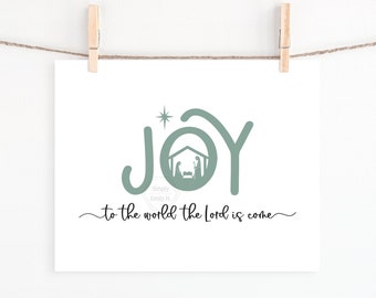 PRINTABLE Joy to the World Nativity Print, Green- 5x7, 8x10, 11x14- Joy to the World the Lord is Come- Christmas Carol Lyrics- Nativity Art