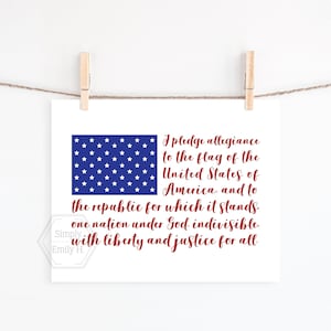DRUCKBARES Treueschwur-Flagge Handschrift- Rot, Weiß und Blau - Patriotische Wandkunst - Amerikanische Flagge Wandkunst - Americana Home Decor