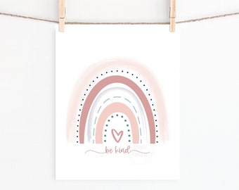 PRINTABLE Be Kind Rainbow- 5x7, 8x10, 11x14, 16x20, 18x24- Kindness Matters Print- Boho Rainbow- Kids Room Decor- Playroom Art- Dusty Pink
