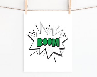 PRINTABLE Boom Print- 5x7, 8x10, 11x14, 16x20, 18x24- Superhero Print- Kids Room Art- Comic Book Inspired- Playroom Art- Fun Kids Printable