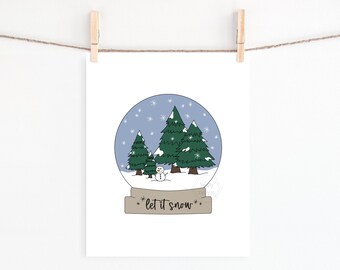 PRINTABLE Winter "Let it Snow" Snow Globe Print- 5x7, 8x10, 11x14- Winter Art Print- Christmas Home Decor- Snow Printable- Holiday Wall Art