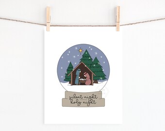 PRINTABLE Christmas Nativity Snow Globe Print- 5x7, 8x10, 11x14- Silent Night, Holy Night- Winter Wall Art- Christmas Art-Nativity Printable