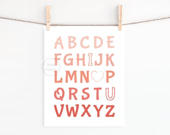 PRINTABLE Ombre I Love You Alphabet Wall Art- 5x7, 8x10, 11x14, 16x20, 18x24- Ombre Coral/Orange Nursery Wall Art- Kids/Playroom Room Decor