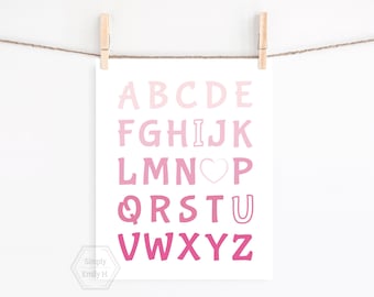PRINTABLE Ombre I Love You Alphabet Wall Art-5x7, 8x10, 11x14, 16x20, 18x24- Ombre Pink Nursery Wall Art- Kids Room Decor- Playroom Wall Art