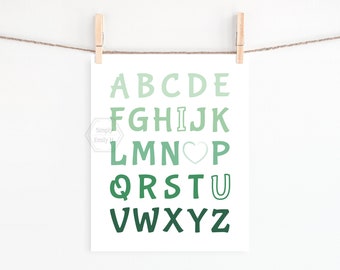 PRINTABLE Ombre I Love You Alphabet Wall Art-5x7, 8x10, 11x14, 16x20, 18x24- Ombre Green Nursery Wall Art- Kids Room Decor-Playroom Wall Art