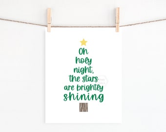 PRINTABLE Oh Holy Night Christmas Tree Print- 5x7, 8x10, 11x14- Holiday Wall Art- Christmas Decor- Christmas Carol Lyrics- Winter Home Decor