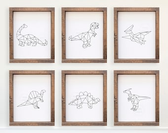 Geometric Dinosaur Prints- 5x7, 8x10, 11x14 - Brontosaurus, Tyrannosaurus, Pteranodon- Dino Wall Art- Dino Nursery- Geometric Kids Art