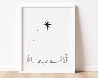 Oh Night Divine Line Art Print- 5x7, 8x10, 11x14- Oh Holy Night Lyrics- Christmas Carol- Nativity Christmas Decor- Christmas Star