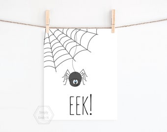 PRINTABLE Eek Spider Halloween Print- 5x7, 8x10, 11x14 Whimsical Halloween, Fun Halloween Decor, October Wall Art, Fall Decor
