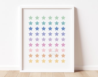 Rainbow Stars Art Print- 5x7, 8x10, 11x14- Fun Kids Wall Art- Playroom Art- Classroom Art Print- Ready to Ship