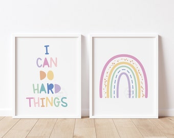 I Can Do Hard Things and Rainbow Prints- 5x7, 8x10, 11x14- Growth Mindset Wall Art- Rainbow Print-  Kids Room Decor- Playroom Art