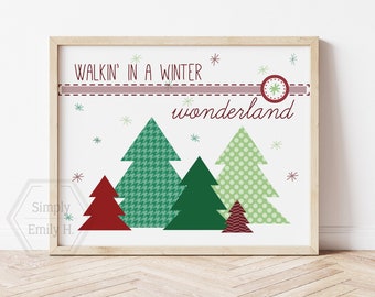 Walkin' in a Winter Wonderland Christmas Trees- 5x7, 8x10, 11x14 Wall Art- Holiday Decoration- Winter Decoration - Red and Green Decor