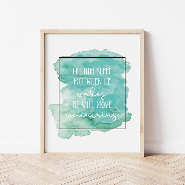 "Let Him Sleep" Framed Wall Art For Kids Room - Blue Mountains Design, 11x14 Inches, Made In USA