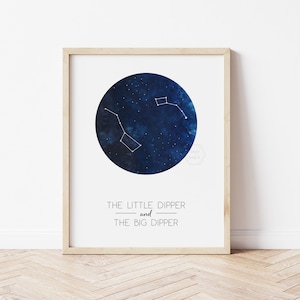 Little Dipper and Big Dipper- Ursa Major & Ursa Minor- 5x7, 8x10, 11x14 Art Print- Star Constellations- Constellation Wall Art- Space Decor