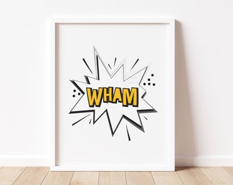 Wham Superhero Art Print- 5x7, 8x10, 11x14- Comic Book Art- Superhero Wall Art- Kids Room Art- Playroom Print- Superhero Decor- Boys Room