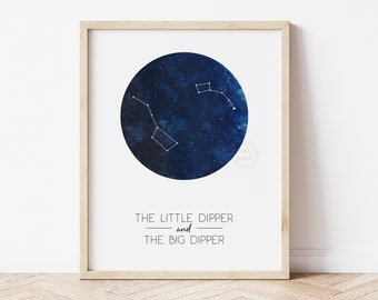 Little Dipper and Big Dipper- Ursa Major & Ursa Minor- 5x7, 8x10, 11x14 Art Print- Star Constellations- Constellation Wall Art- Space Decor