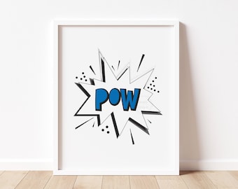 Pow Superhero Art Print- 5x7, 8x10, 11x14- Comic Book Art- Superhero Wall Art- Kids Room Art- Playroom Print- Superhero Decor- Boys Room Art