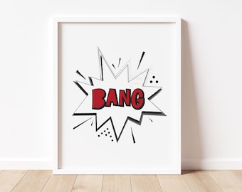 Bang Superhero Art Print- 5x7, 8x10, 11x14- Comic Book Art- Superhero Wall Art- Kids Room Art- Playroom Print- Superhero Decor- Boys Room