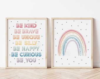 Be Kind, Be Brave, Be You, Positive Affirmations & Rainbow Print-5x7, 8x10, 11x14- Be Unique, Silly, Curious, Happy, Curious- Growth Mindset