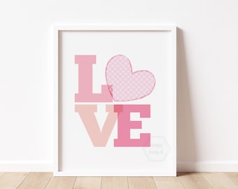 Love Wall Art- 8x10 Pink Valentine Print- Valentine's Day Heart Decor- Valentines Wall Art- Pink Polka Dot Heart- Love Print