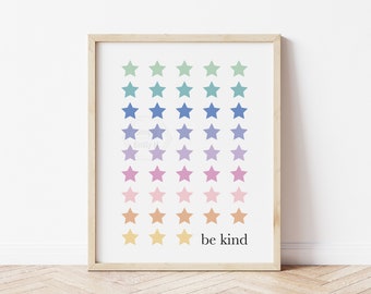 Be Kind Art Print- 5x7, 8x10, 11x14- Rainbow Stars- Kindness Matters- Be Kind Stars- Kids Wall Art- Motivational Home Decor- Classroom Art