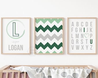 Personalized Monogram Group of 3 Prints- 5x7, 8x10, 11x14- Nursery Wall Art- Kid's Room Decor- I Love You Alphabet- Chevron- Custom